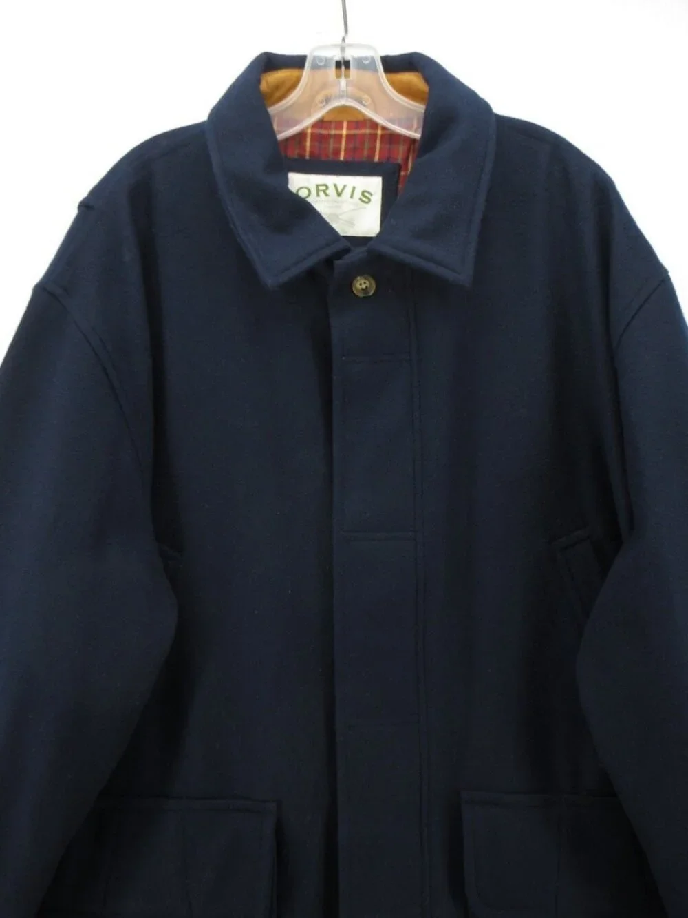 Orvis Jacket XXL Navy Wool Barn Chore Coat Field Hunting Plaid Lined